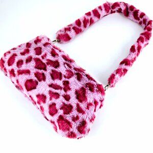 Women's Handbag Shoulder Bag Purse Faux Fur Pink Leopard Animal Print